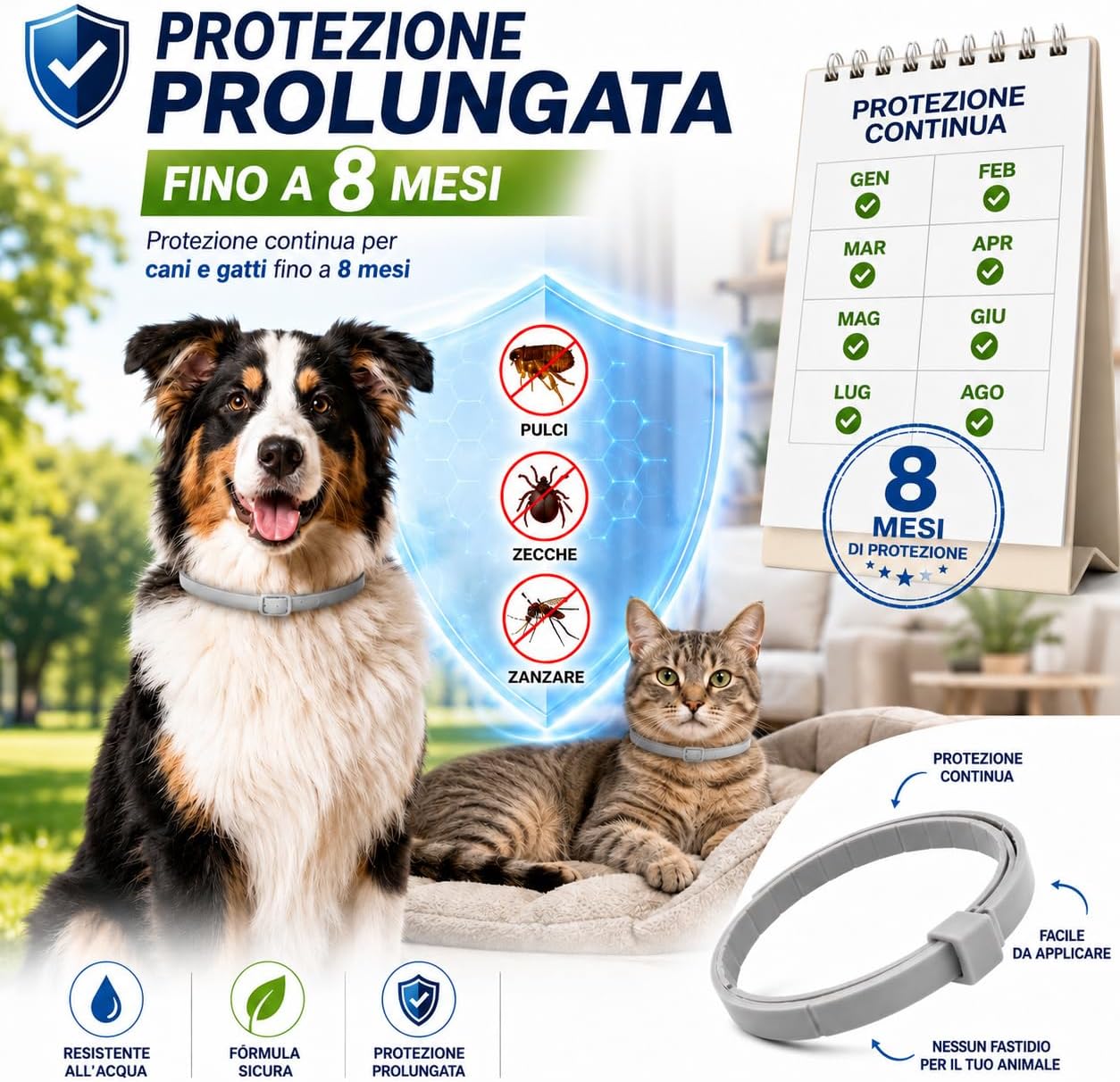 Detalle de Collare antiparassitario per cani – protezione naturale 8 mesi, 65 cm regolabile