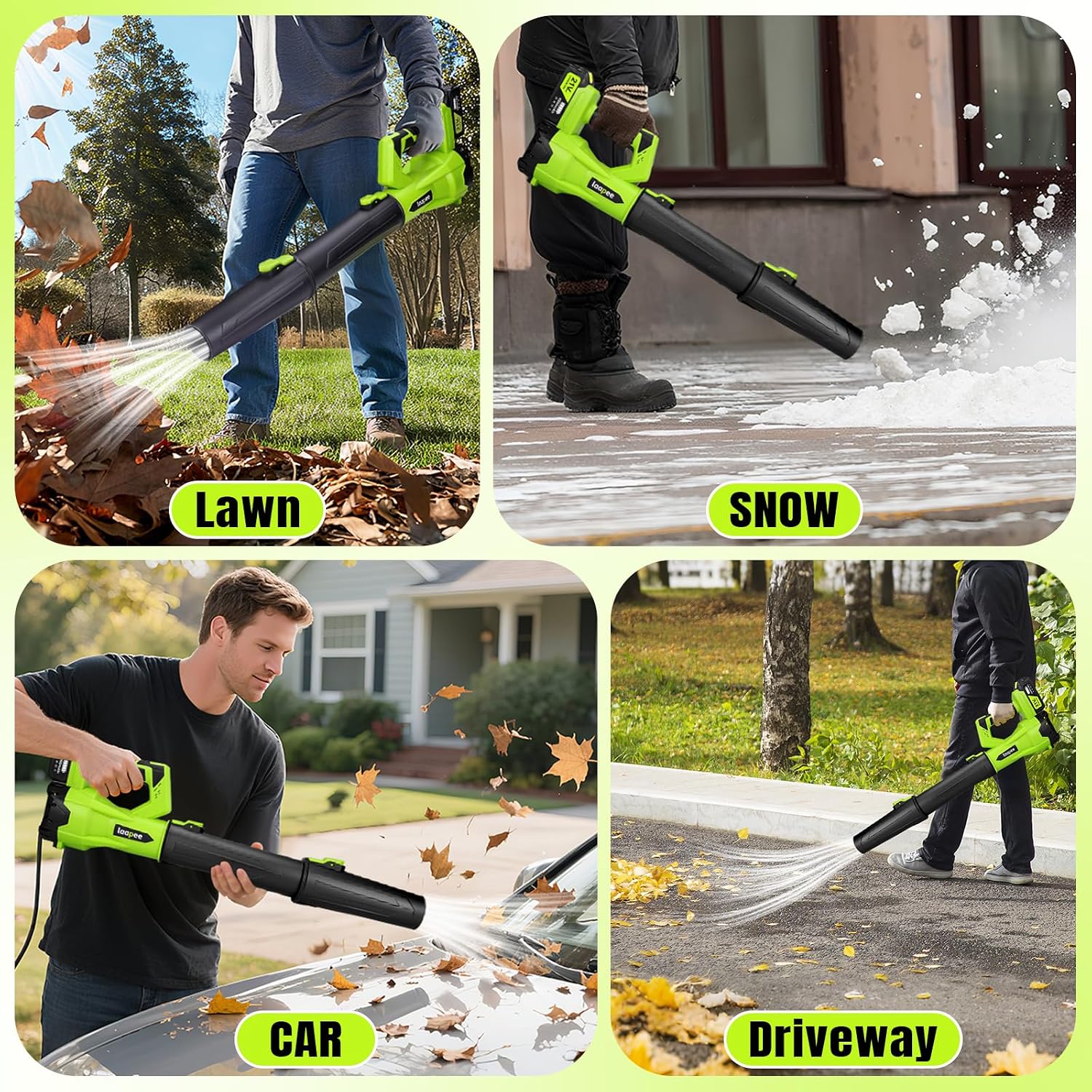 Detalle de laapee BF868 Cordless Leaf Blower, 650 CFM, 6 Speeds, Two 4.0Ah Batteries