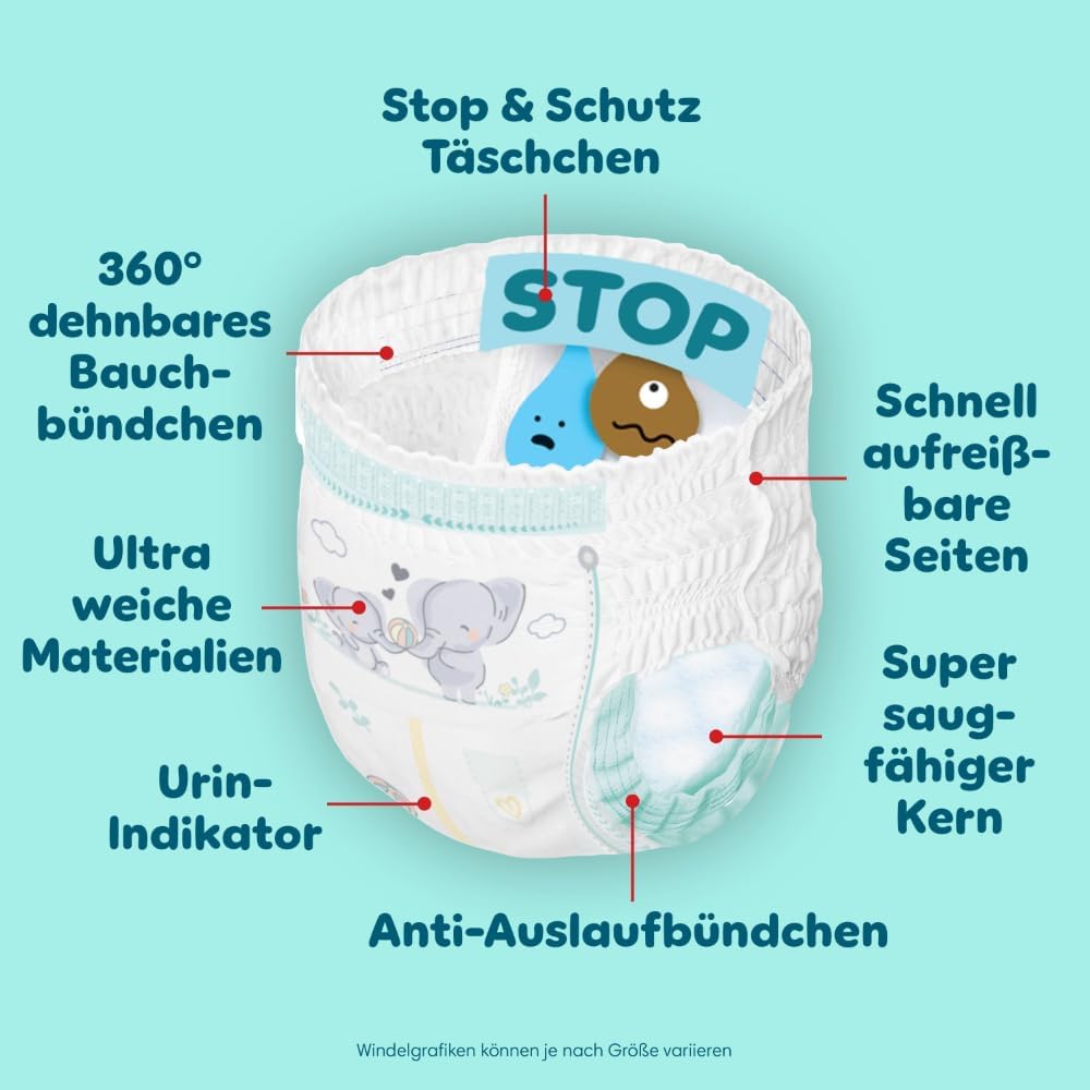 Detalle de Pampers Premium Protection Pants Größe 4 – 168 Windeln mit 360° Passform und Anti-Auslaufbündchen