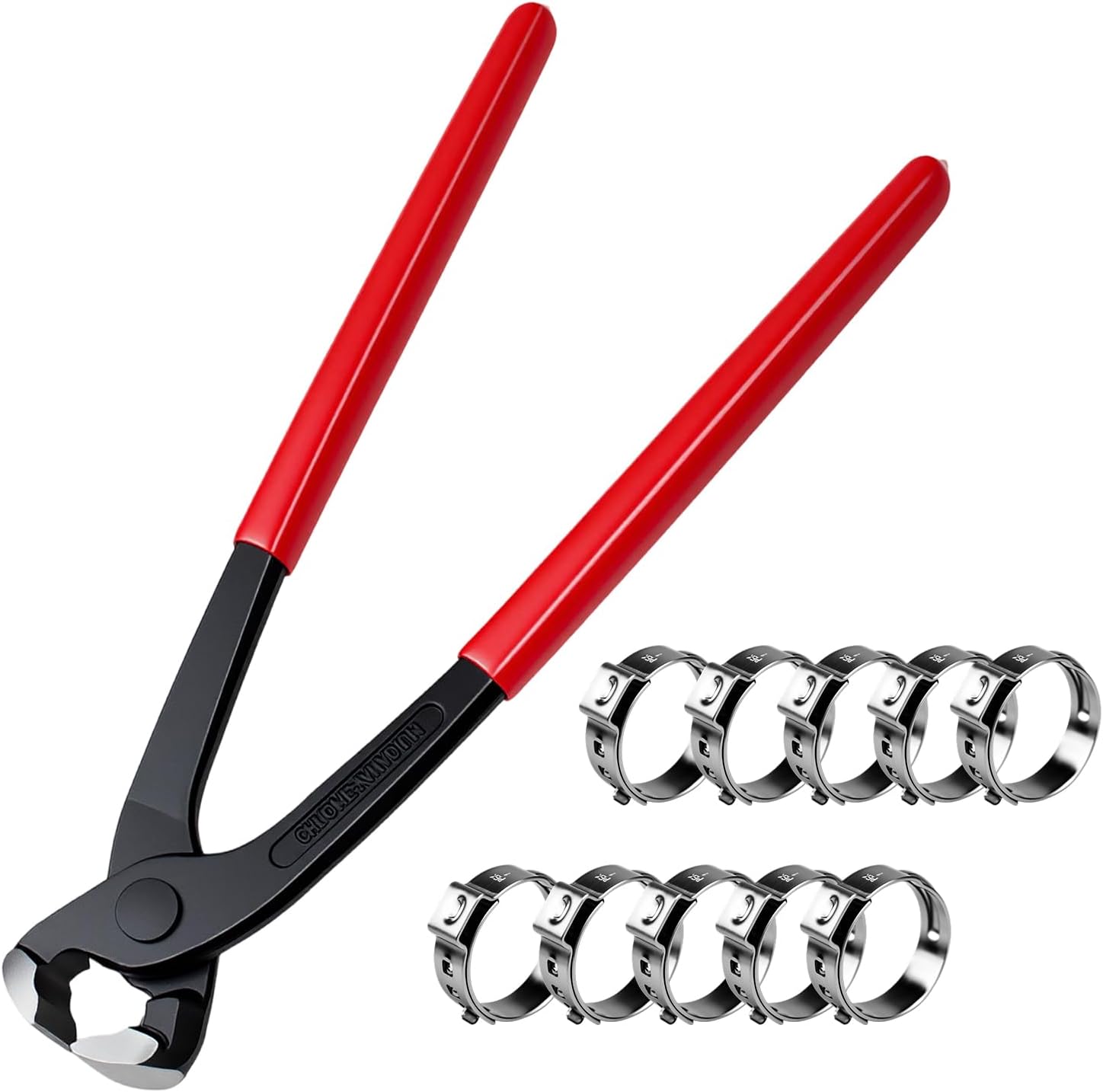 Detalle de MotBats 10-Inch Ear Clamp Pliers with Non-Slip Grip and 10 Stainless Steel Crimps