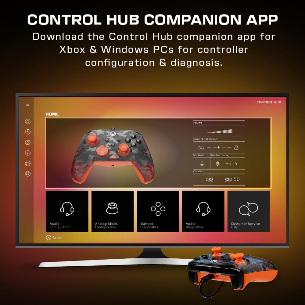 Detalle de Turtle Beach Rematch Core Ghost Schwarz Camo/Orange – kabelgebundener Xbox-Controller