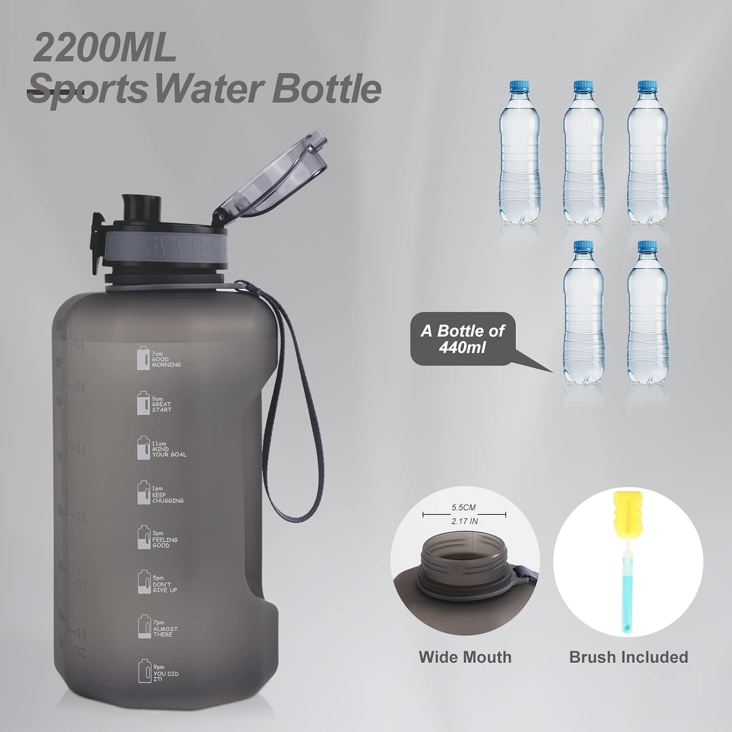Detalle 2 de GEMFUL Trinkflasche Sport 2,2 l Grau