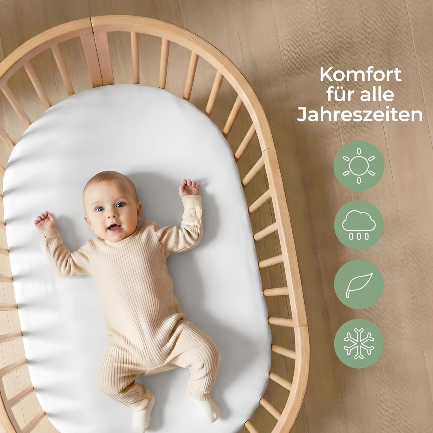 Thumbnail 3 de Dreamzie 2er Set Spannbettlaken 50x83 cm für Kinderwagen, Kapuze & Reisebett – Oeko-Tex Baumwolle, Salbei/Weiß