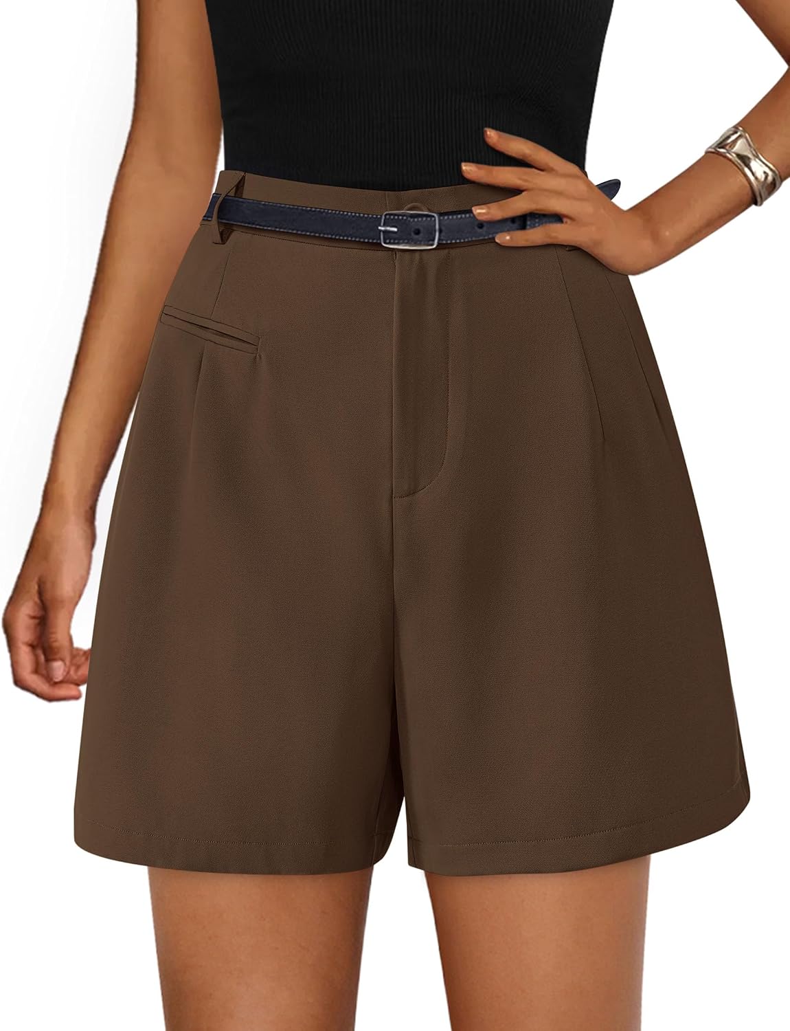 Detalle de PRETTYGARDEN Women's Dressy 2026 Summer Elastic High-Waisted Wide Leg Shorts