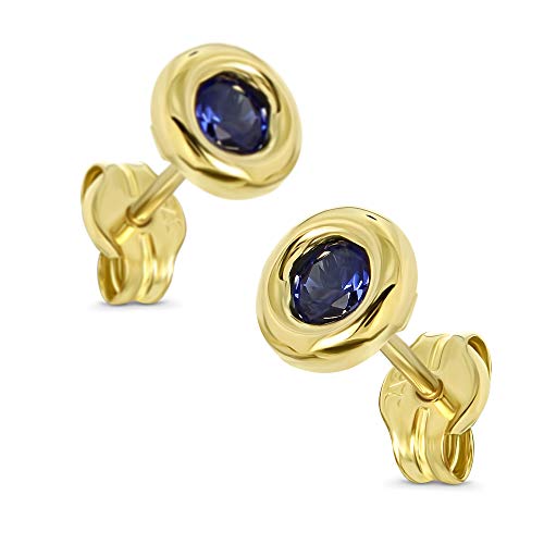Thumbnail 1 de Miore 9ct Yellow Gold Blue Sapphire Stud Earrings – 0.19ct Solitaire Round