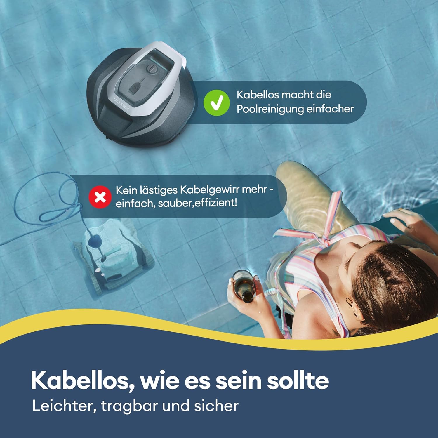 Detalle de Ultenic Pooleco 10s Poolroboter – Kabelloser Allround-Reiniger für bis zu 80 m²
