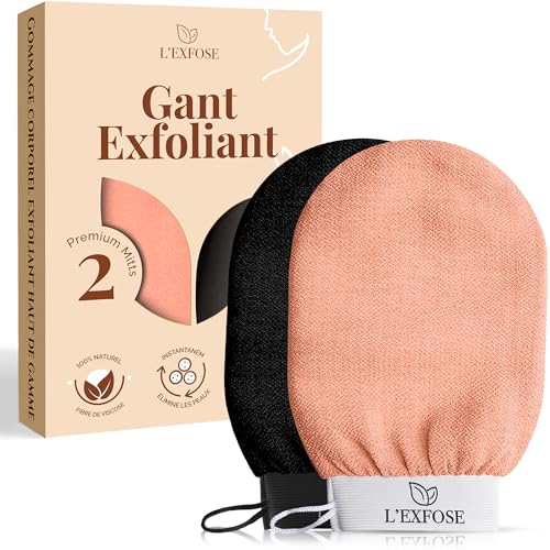 Gant Exfoliant Corps pour la Douche en viscose 100% naturelle – L'Exfose, lot de 2