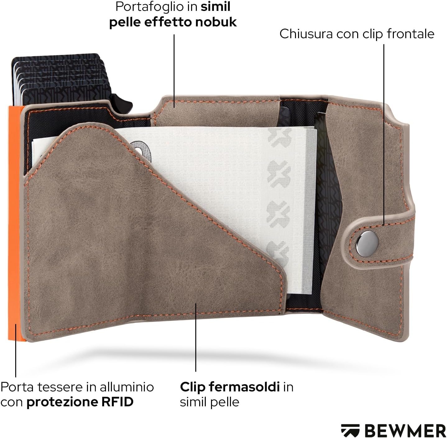 Thumbnail 3 de BEWMER v2 Portafoglio Uomo Slim in Similpelle con Protezione RFID Anticlonazione – Porta Carte e Portamonete, 9 Tessere