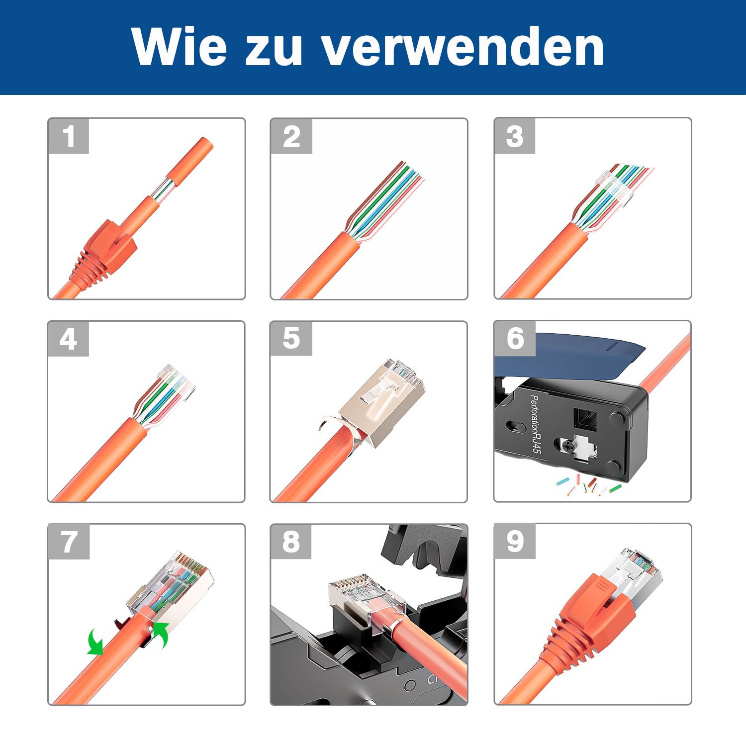 Thumbnail 6 de iwillink 20x RJ45-Stecker CAT 7 (50 µ) geschirmt, Pass-Through – für Cat 7/Cat 6A, mit Einfädelhilfe & Knickschutz