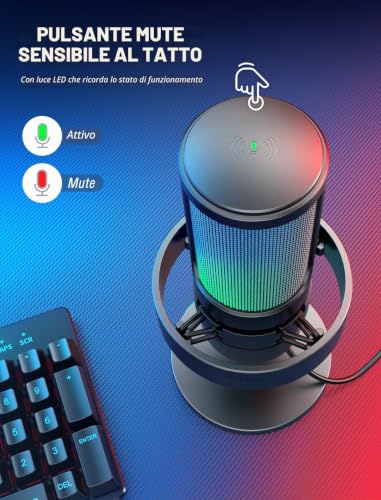 Detalle de FIFINE USB Microfono per PC Gaming PS4 PS5 – Streaming, Podcast e Chat con RGB, Controllo, Muto e Anti-Pop