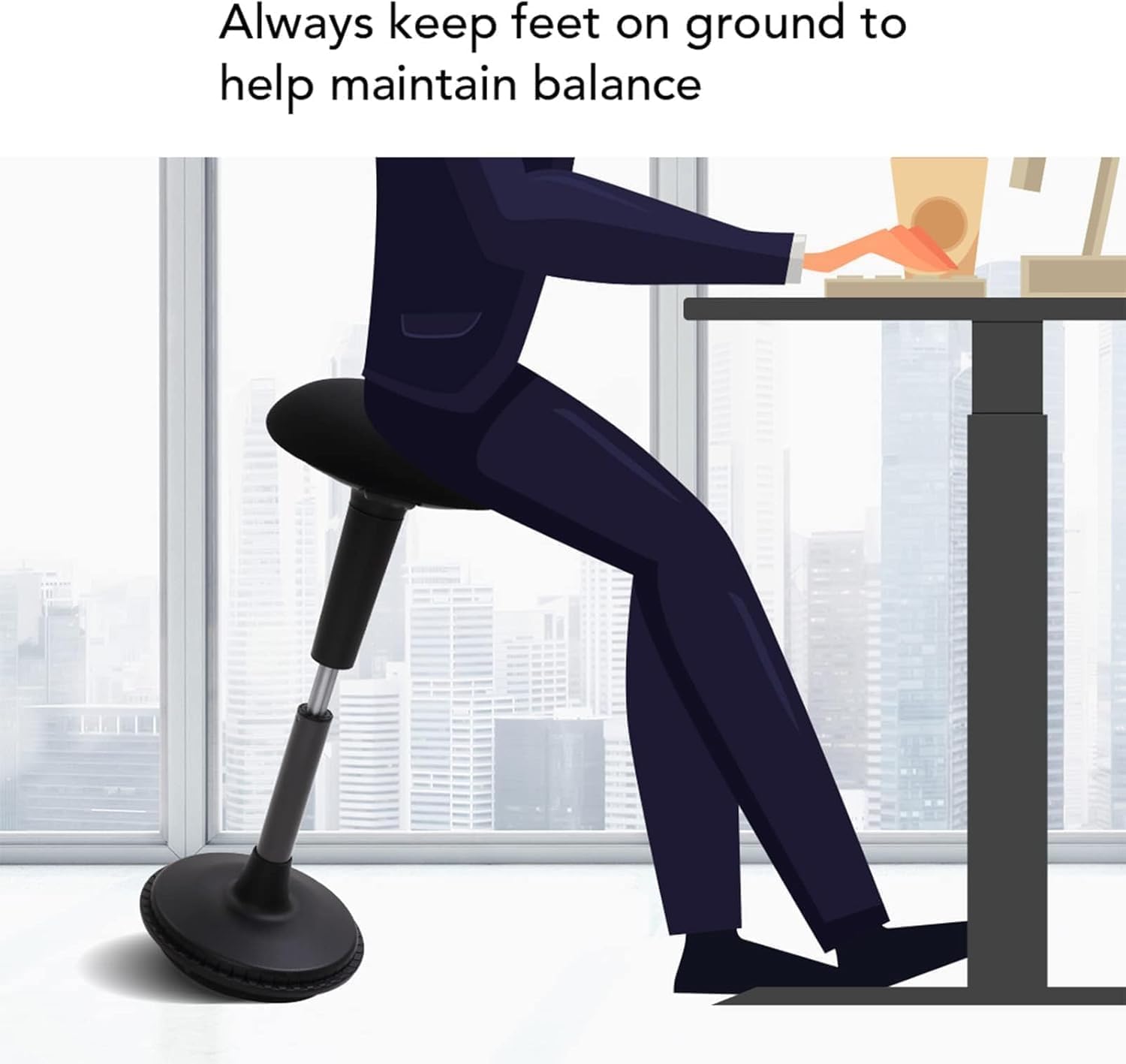 Detalle 2 de FLEXISPOT Ergonomic Desk Stool for Standing Desk – Height Adjustable Active Sitting Stool, 360° Swivel, Black