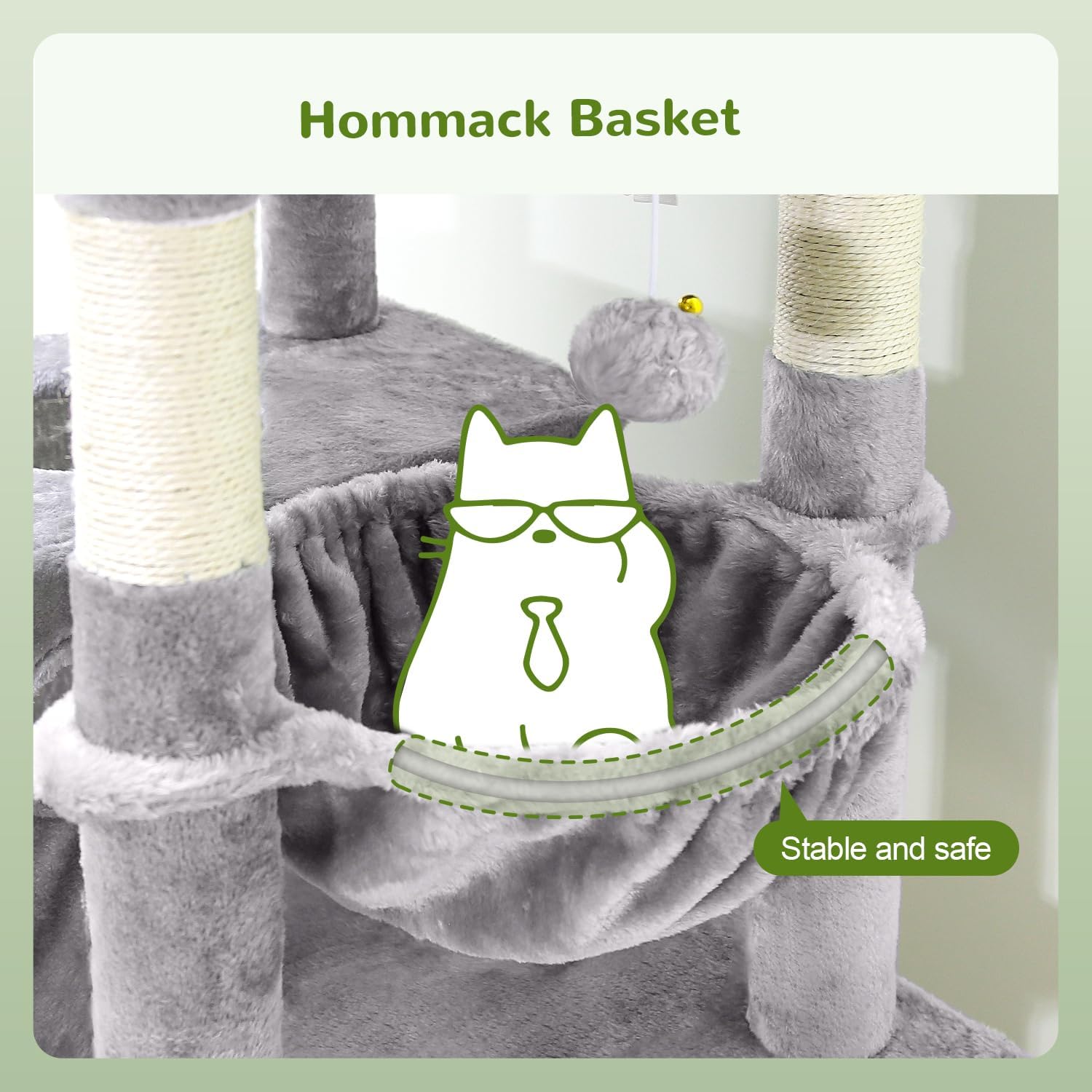 Thumbnail 5 de Globlazer Arbre à chat XXL pour gros chats (183 cm) avec niches, plateformes et perchoir — Gris clair