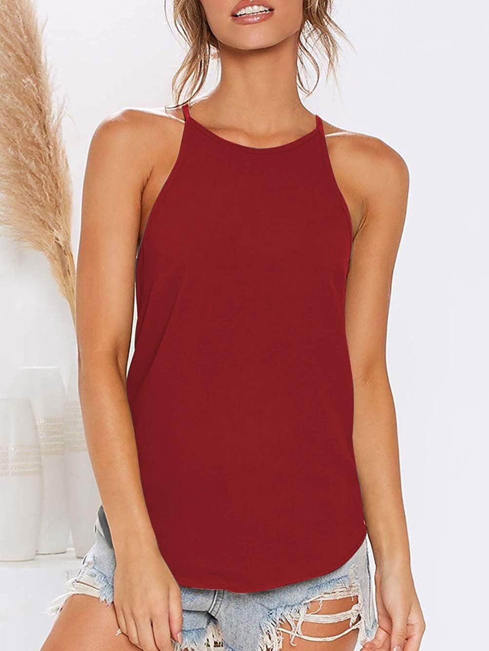 Detalle de iChunhua Women Halter Neck Cotton Vest Top – lightweight Summer Tank (S-XL)