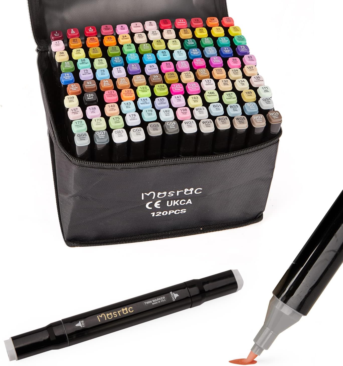 Detalle de Feutres à alcool Twinmarkers 121 couleurs – lot professionnel 2 pointes avec étui et blender incolore