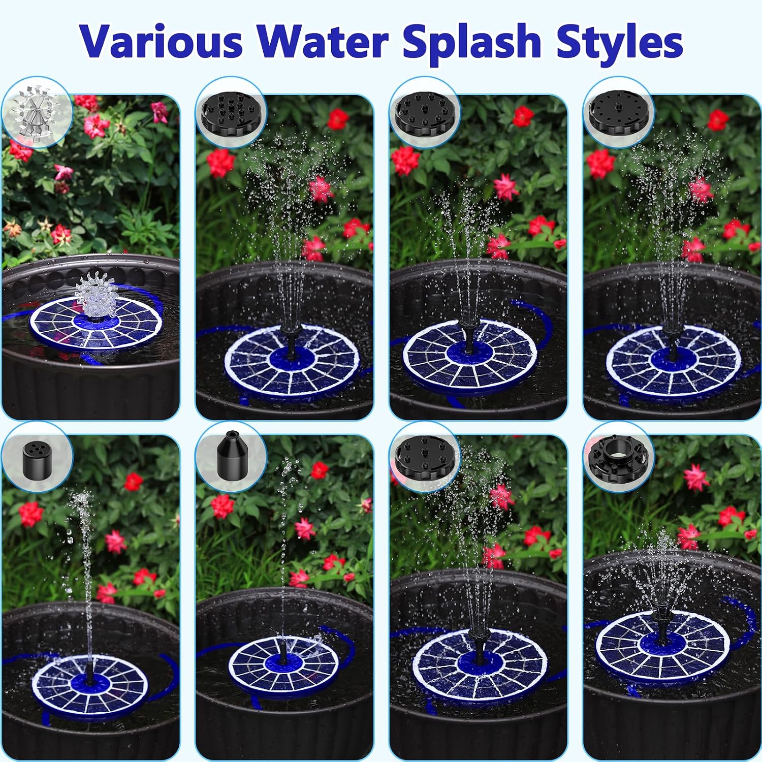 Detalle de AISITIN Solar Fountain with Various Spray Effects (3.5W, Glass Panel) for Garden, Pool, Pond