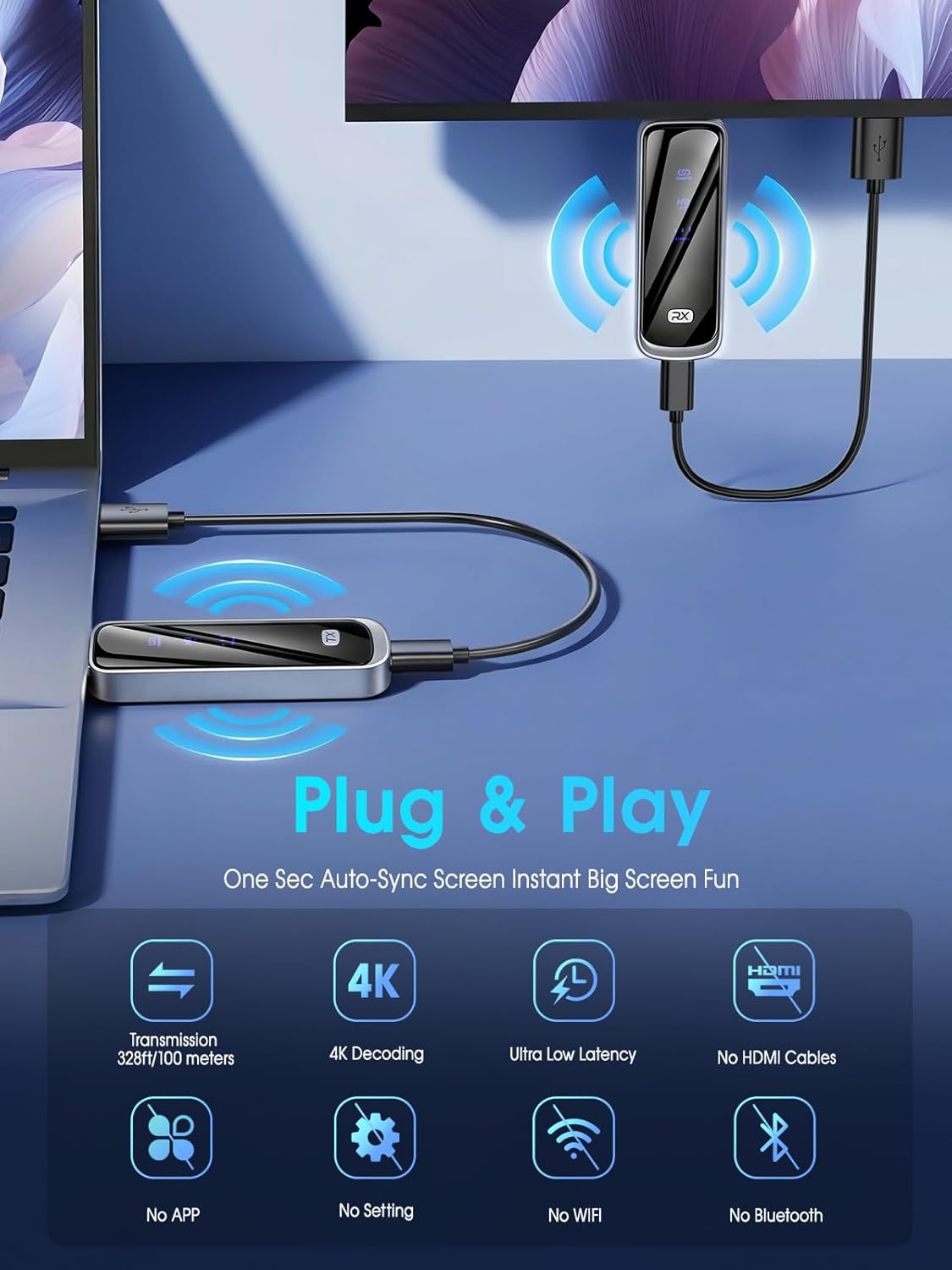 Thumbnail 1 de Futureagle Wireless HDMI Transmitter & Receiver (4K, 328FT/100M) — Plug & Play no-fuss wireless extension