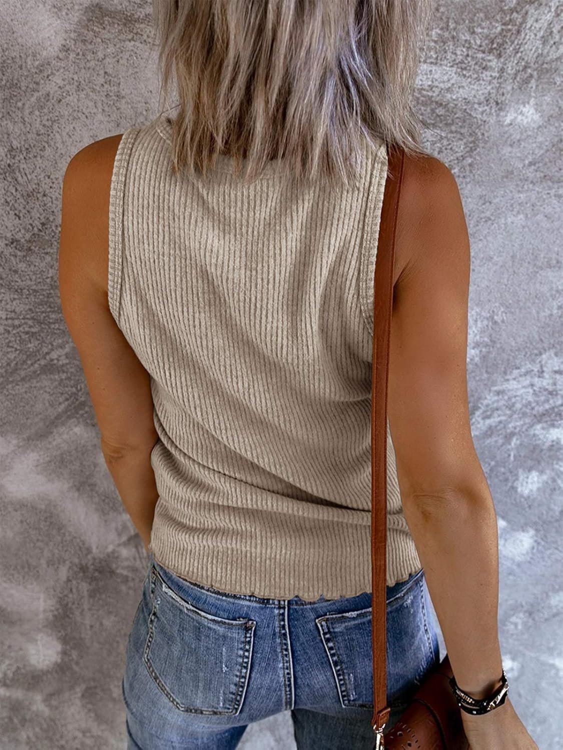 Thumbnail 1 de Saodimallsu Damen Tank Top mit V-Ausschnitt – lockeres, geripptes Henley-Top, ärmellos
