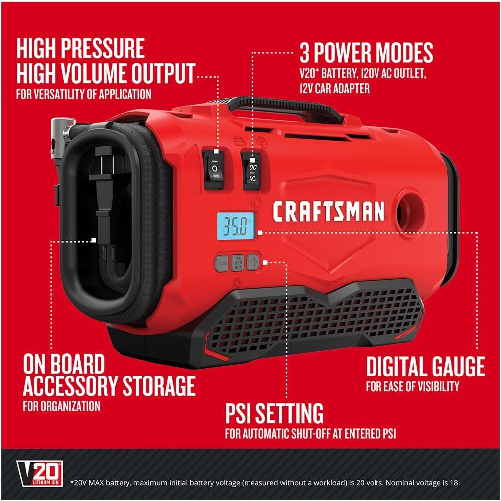 Thumbnail 1 de Craftsman V20 Tire Inflator Portable Air Compressor (CMCE520B) with 3 Power Modes