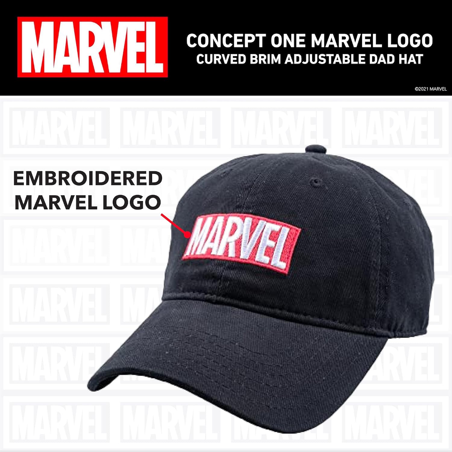 Thumbnail 3 de Marvel Logo Cotton Adjustable Dad Hat, Black (One Size)