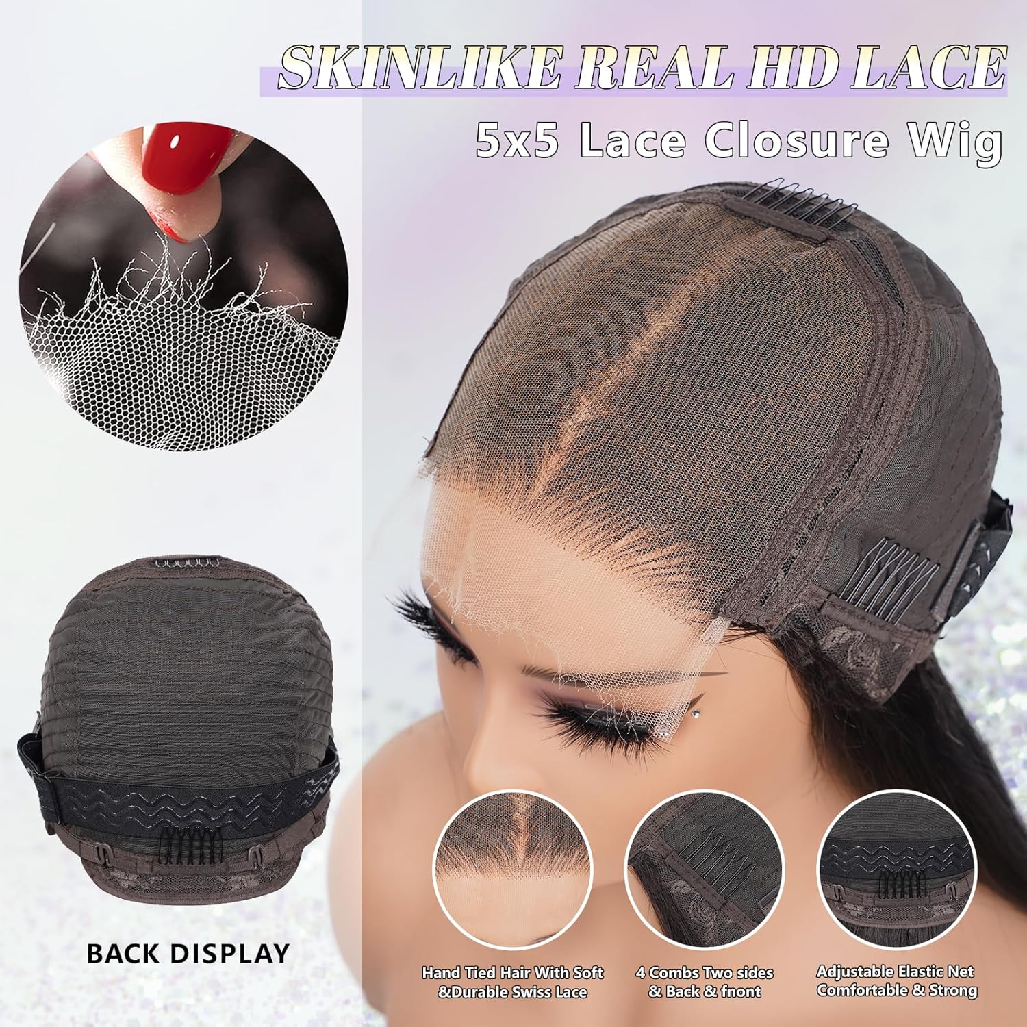 Detalle 2 de 34 Inch 5x5 Real SKINLIKE HD Lace Closure Wig with 200% Density