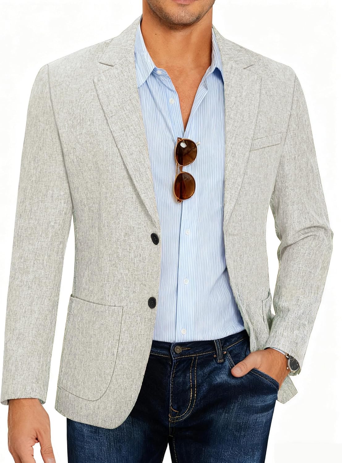 Detalle de COOFANDY Men’s Casual Blazer Slim Fit Sport Coat — Lightweight Two-Button Suit Jacket