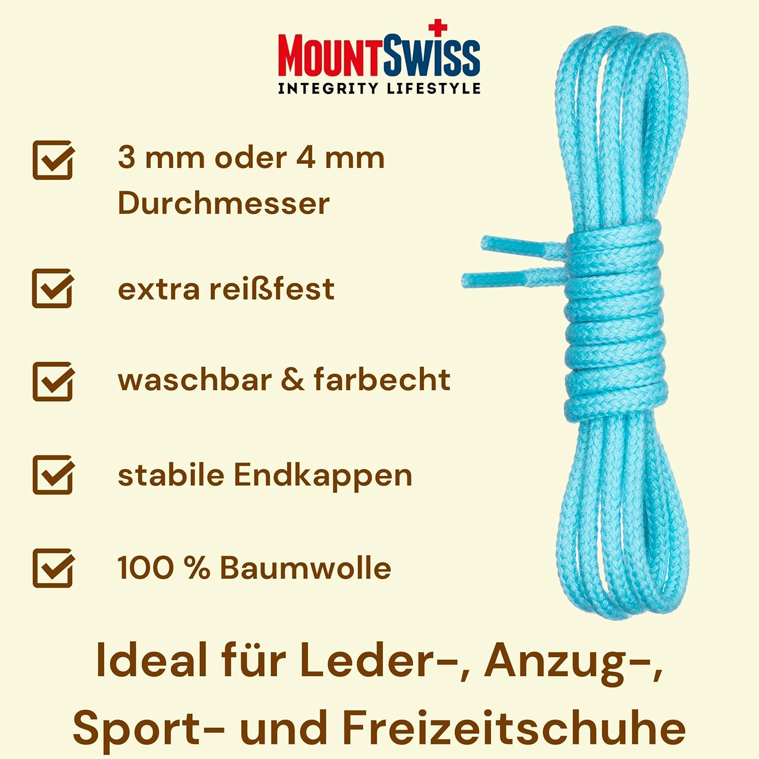 Thumbnail 1 de Lacets ronds Mount Swiss en coton (100%) ø 3 à 4 mm, longueurs 45 à 200 cm