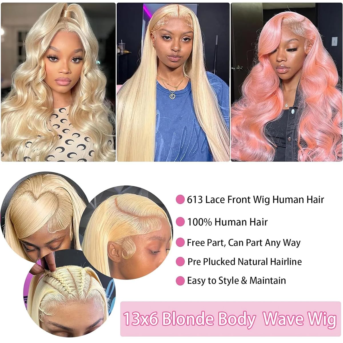 Detalle de Jewhaut 613 13x6 Lace Front Wig Human Hair 28 Inch Body Wave Blonde 613 HD Transparent Lace Frontal Wig