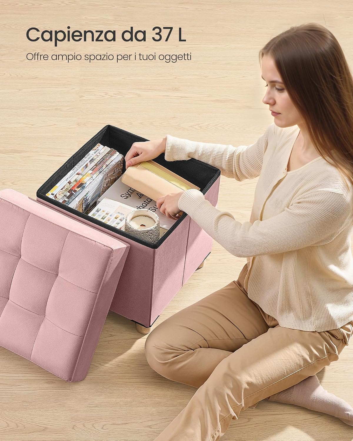 Thumbnail 5 de SONGMICS Pouf Contenitore 37 L rosa pastello