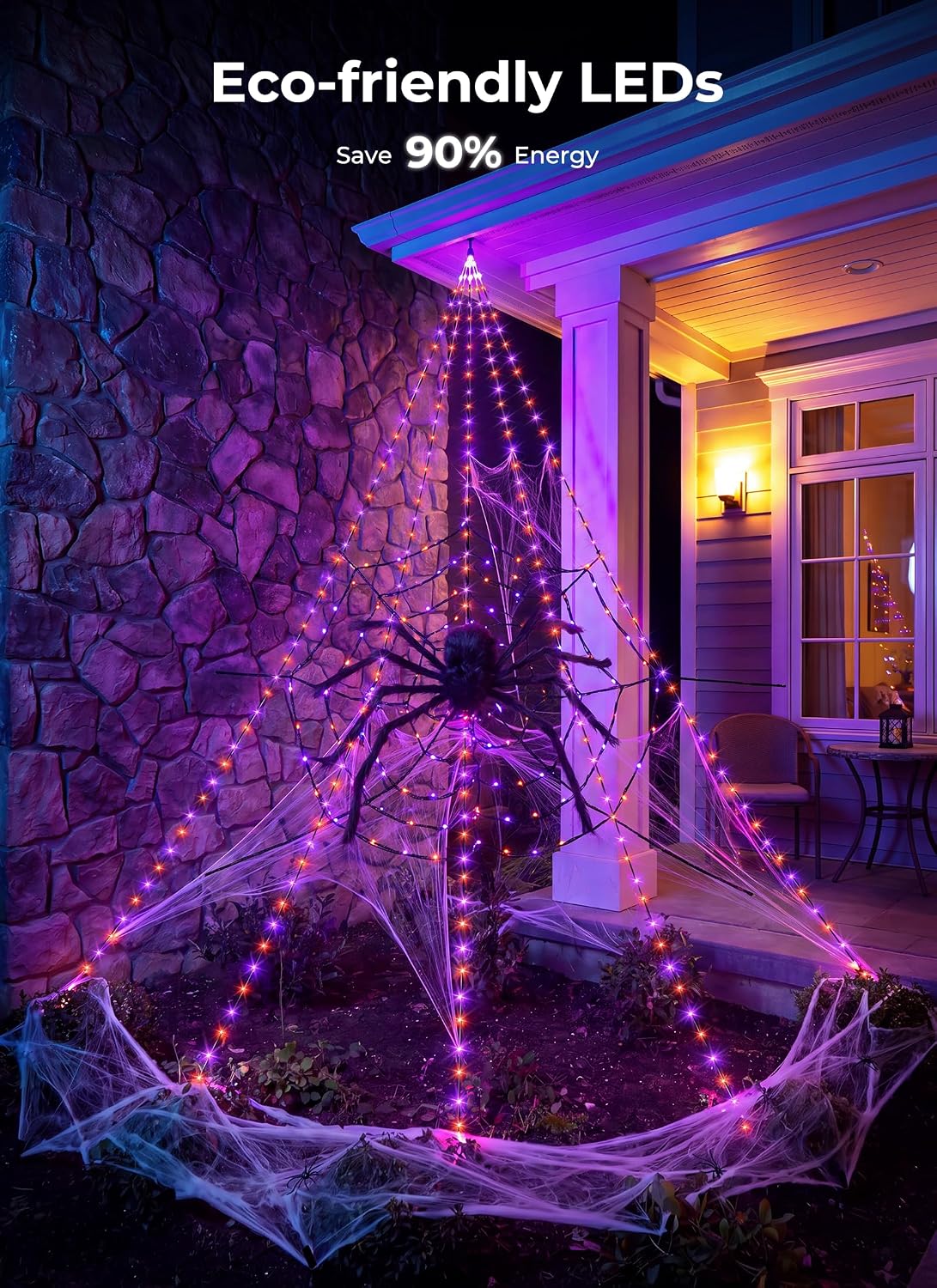 Detalle de Brightown 312-LED Giant Spider Web Lights with Plush Spider, 8 Modes, IP65