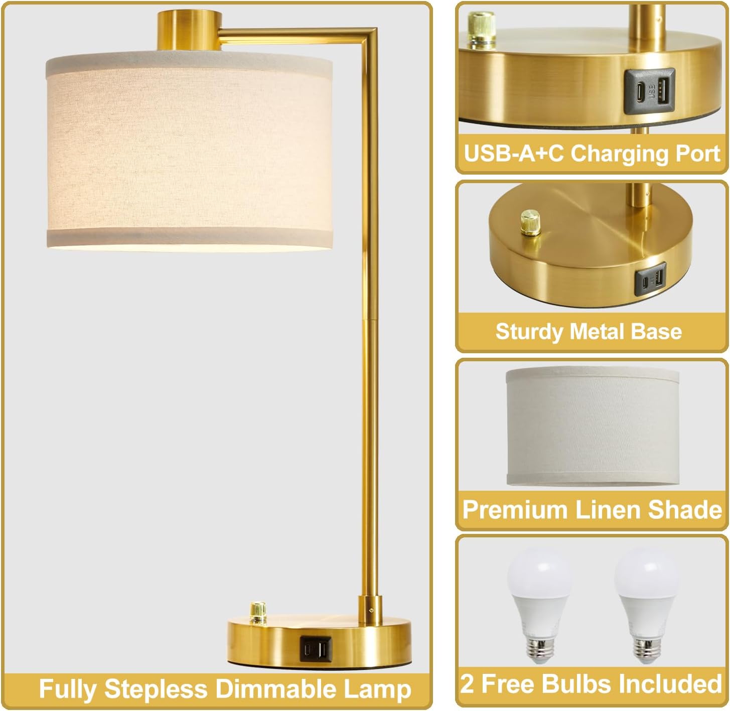 Thumbnail 6 de Luvkczc T00106 Table Lamps, Set of 2, Stepless Dimming, USB-C & USB-A