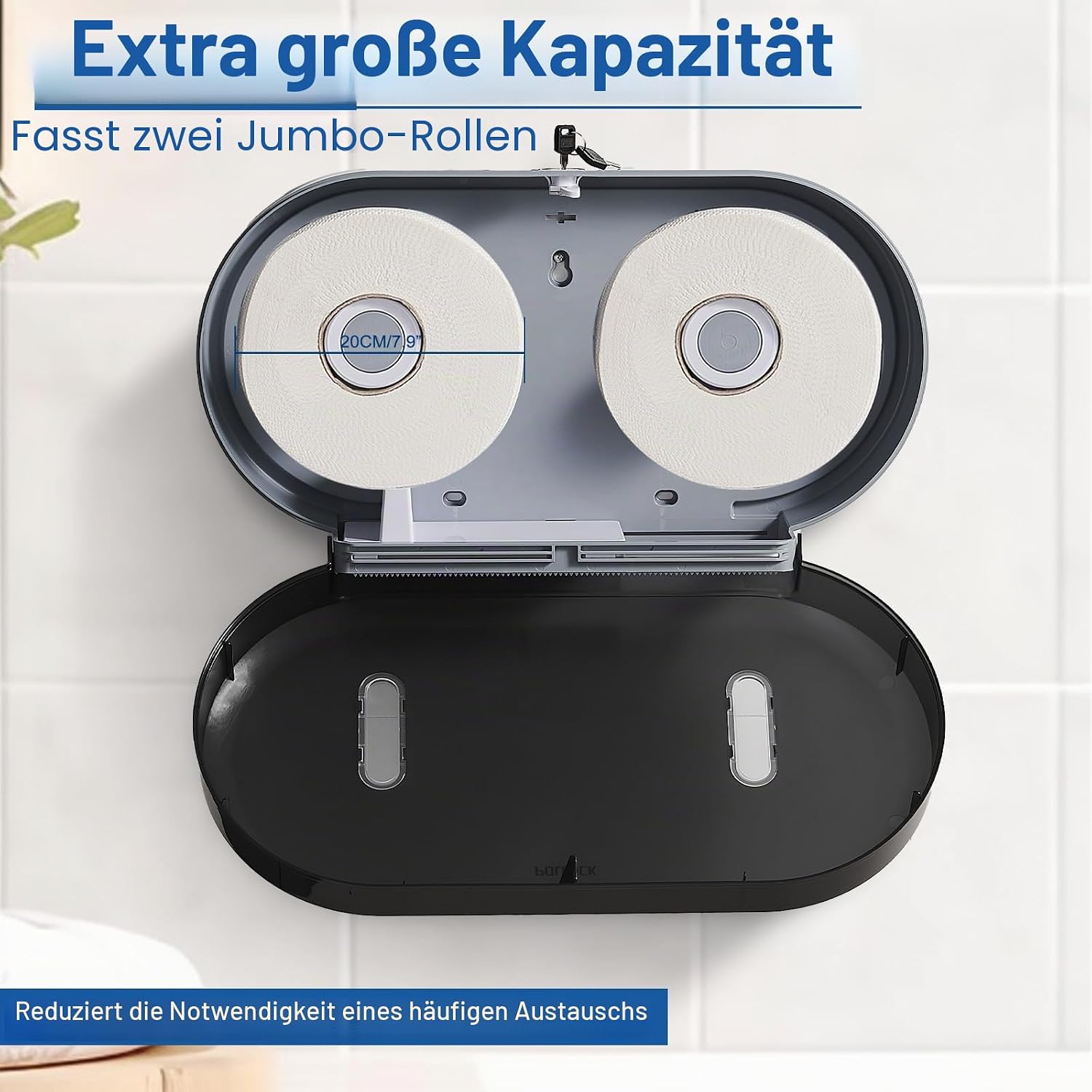 Detalle de Pollock Doppelrollen-Toilettenpapierspender Jumbo, bohrfrei, Schwarz – Extra große Kapazität