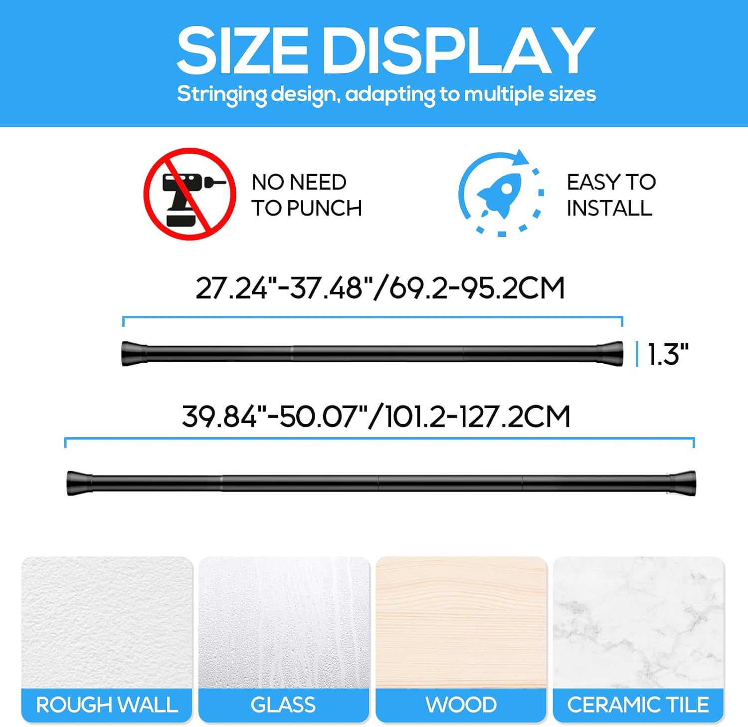 Thumbnail 4 de Extendable Curtain Pole Tension Rod 70–130 cm ⌛ 🎭