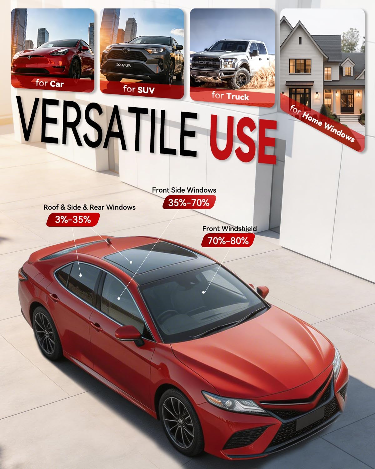 Thumbnail 4 de IAQWE 5% VLT Ceramic Car Window Tint Film (20" x 20ft Roll) — Black, Heat & UV Blocking Privacy Film