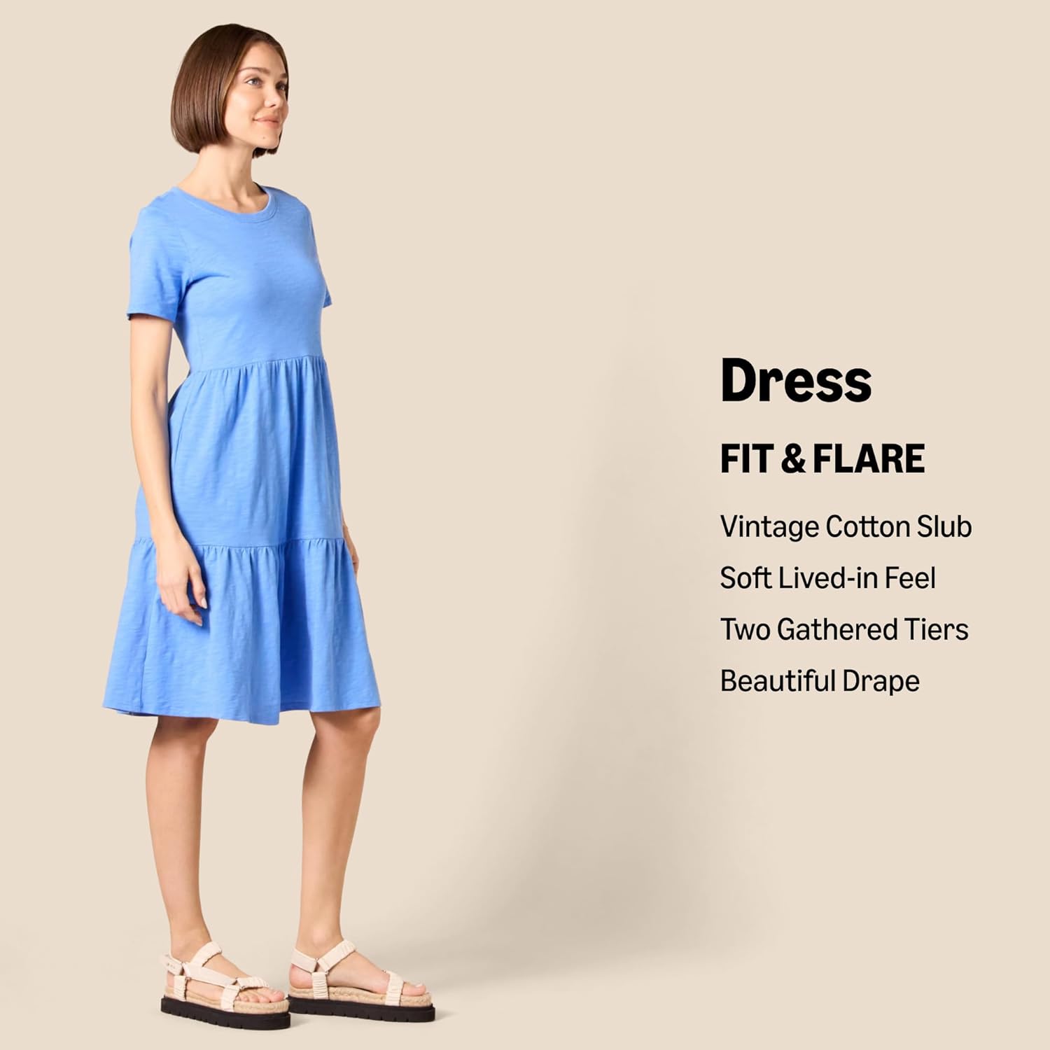Thumbnail 1 de Amazon Essentials Women’s Casual Cotton Short Sleeve Tiered Dress (Crew Neck)