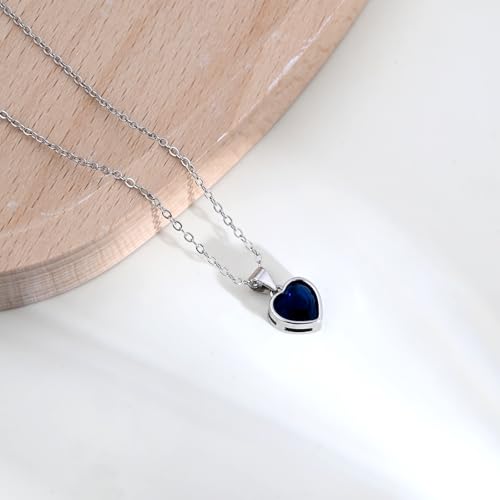 Detalle de Aliyoham Heart Pendant Necklace for Women — Blue Sapphire Crystal on Sterling Silver Chain (September Birthstone)