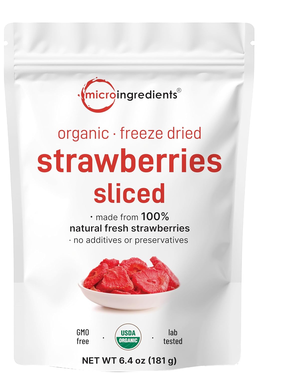 Detalle de Micro Ingredients Organic Sliced Strawberries, 6.4 oz Freeze-Dried Fruit