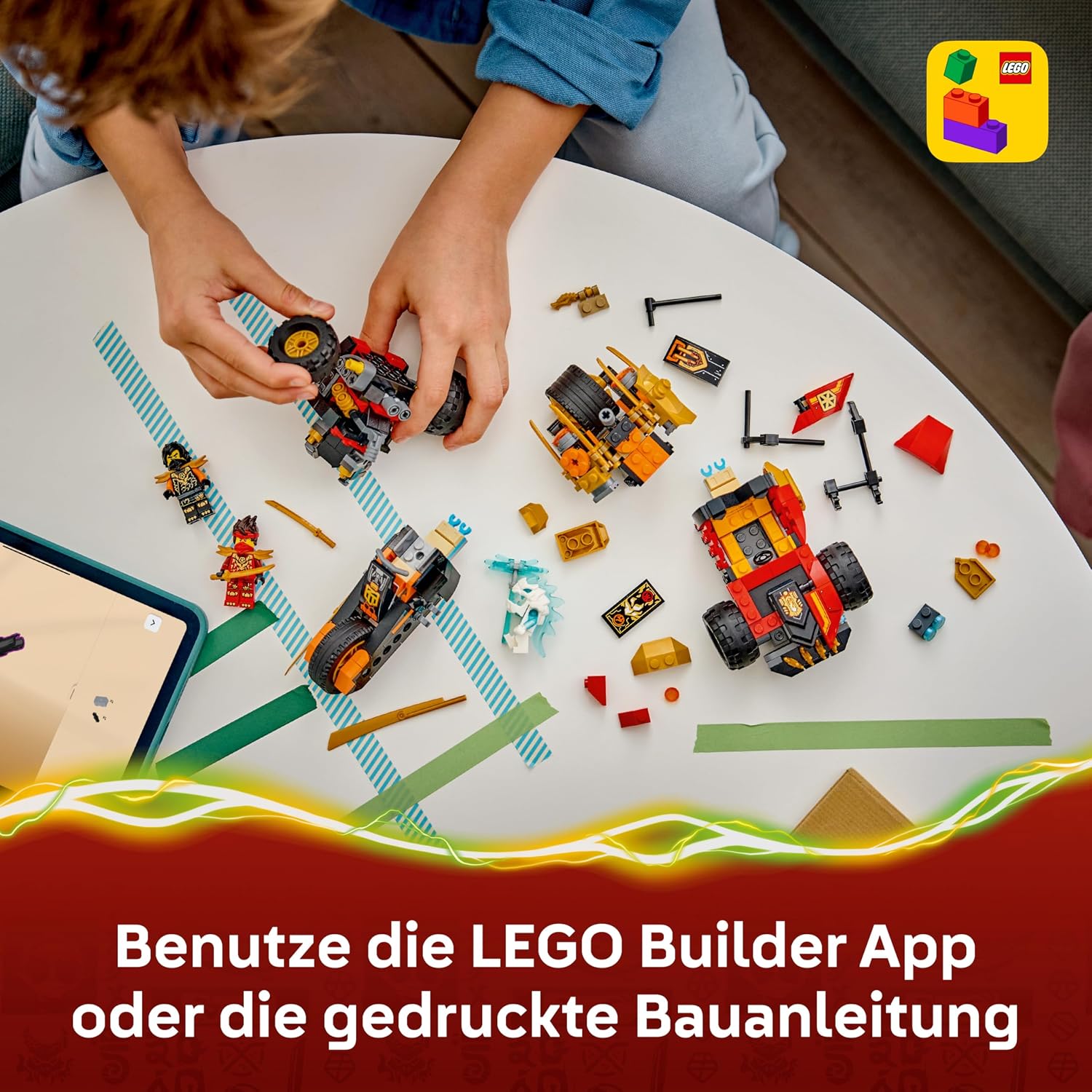 Detalle de LEGO NINJAGO Kais und Coles Kombi-Flitzer (71864) – Ninja Spielset mit zwei Fahrzeugen, drei Minifiguren inkl. Kai & Cole