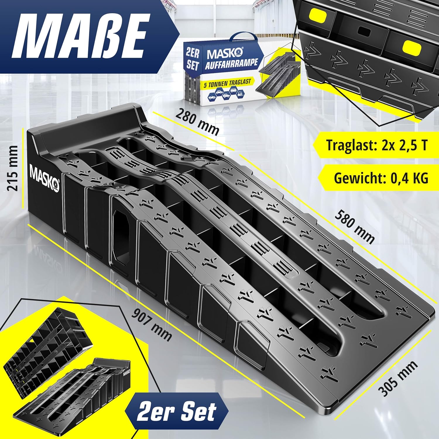 Thumbnail 1 de MASKO® Auffahrrampe PKW-Set (2er-Set) mit Überfahrschutz – rutschfest, 5 t Traglast
