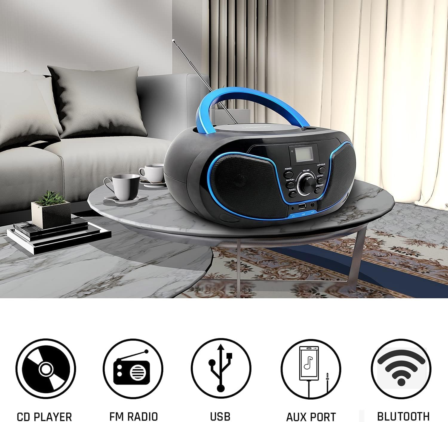 Detalle de Lettore CD con Bluetooth LP-D02: radio FM portatile stereo con USB e AUX