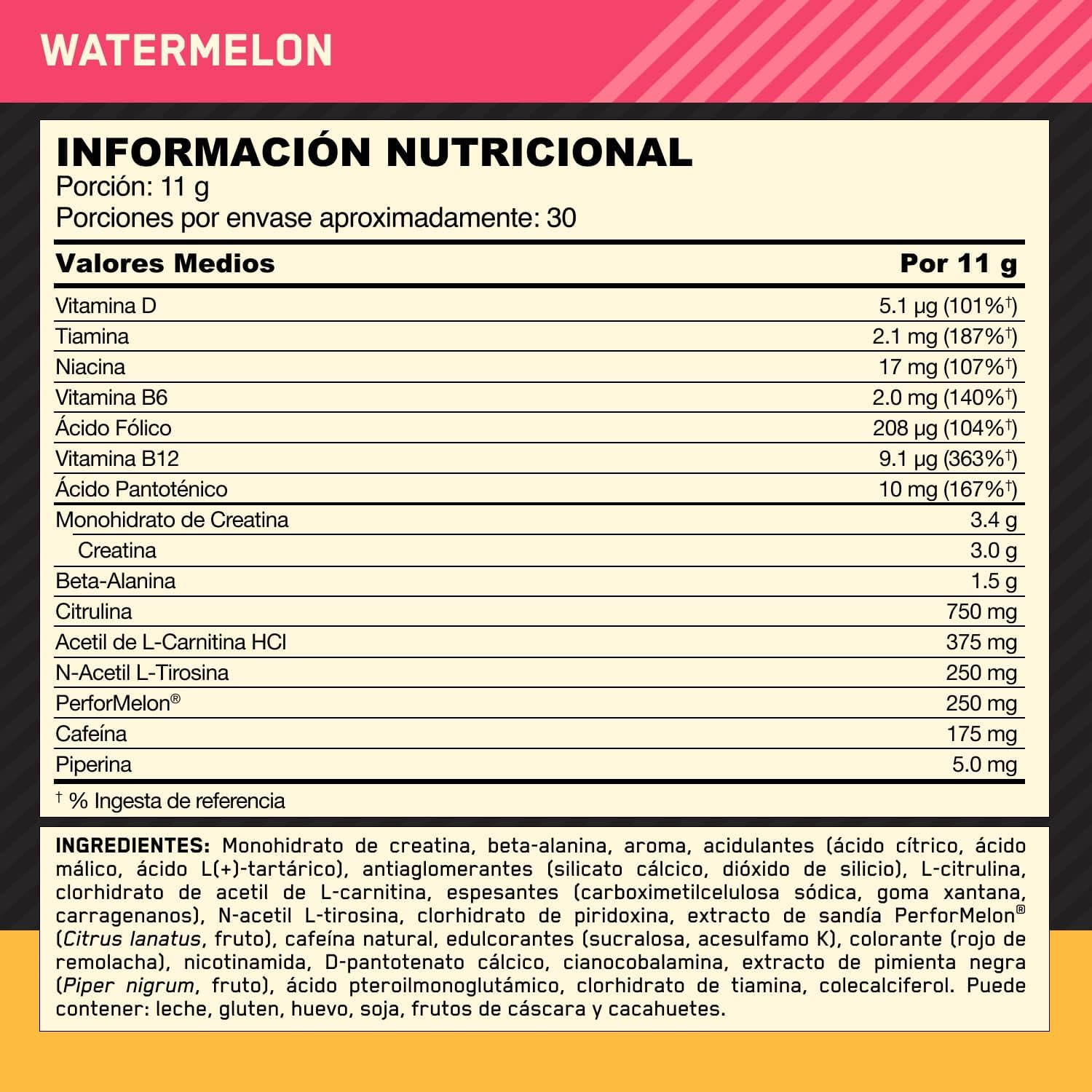 Thumbnail 6 de Optimum Nutrition Gold Standard Pre-Entreno en Polvo (Sandía) 330 g, 30 servicios