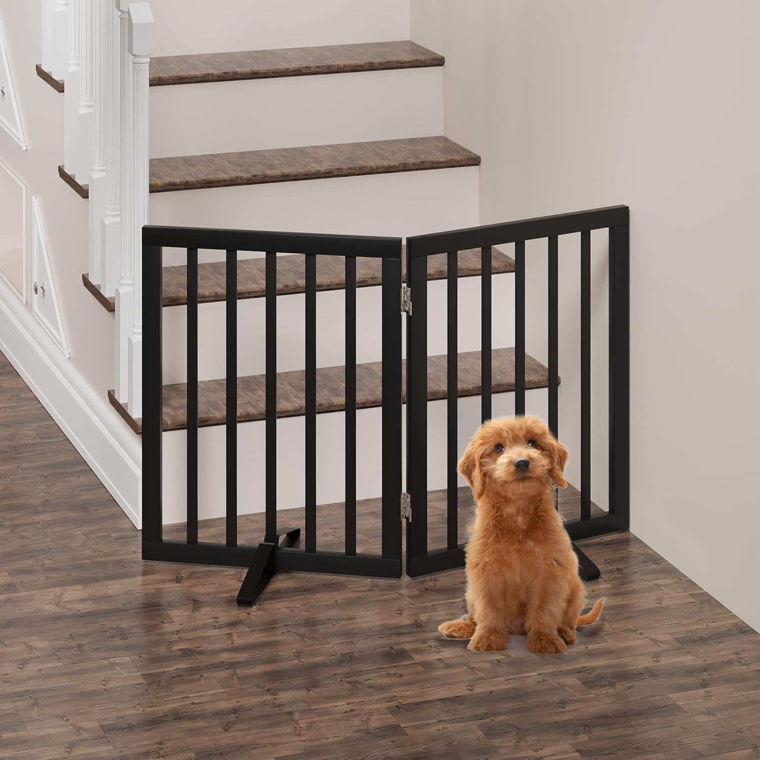 Thumbnail 6 de Hundegitter für Türen, Faltbares Innengitter aus Massivholz – 2 Paneele, Schwarz