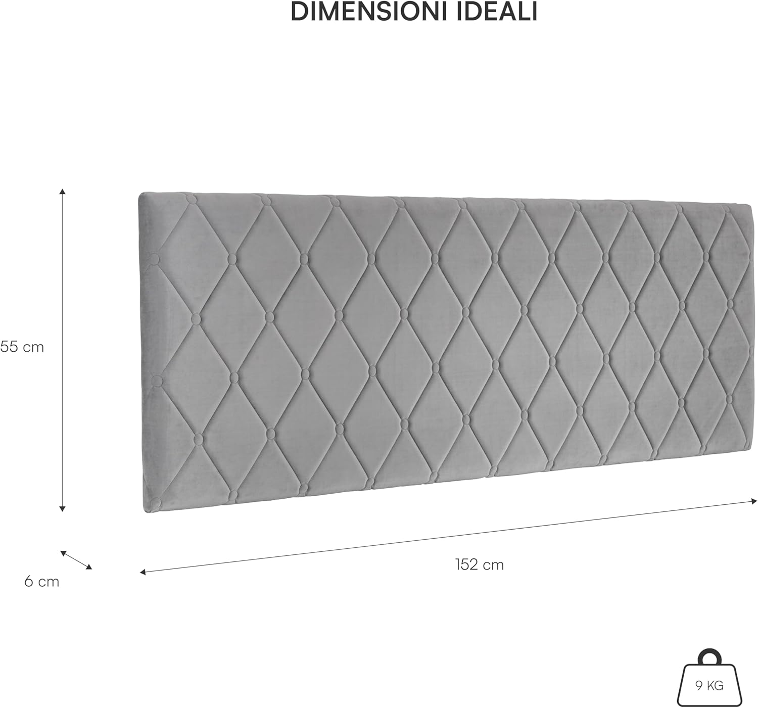 Thumbnail 2 de Baroni Home Cabecero de Cama Imbottito in Velluto Grigio con Struttura in MDF – 152x55 cm