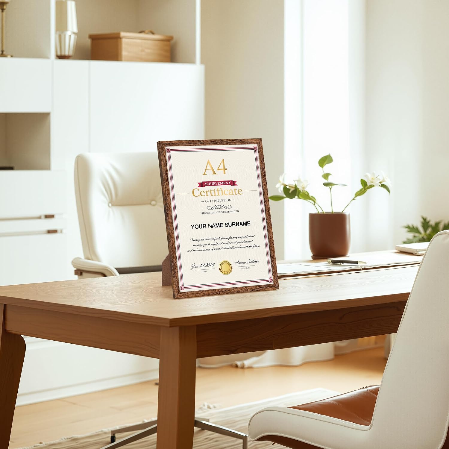 Detalle de Giftgarden Walnut Brown A4 Picture Frame – Versatile Wall or Desk Display for Certificates, Posters and Artwork (Single)
