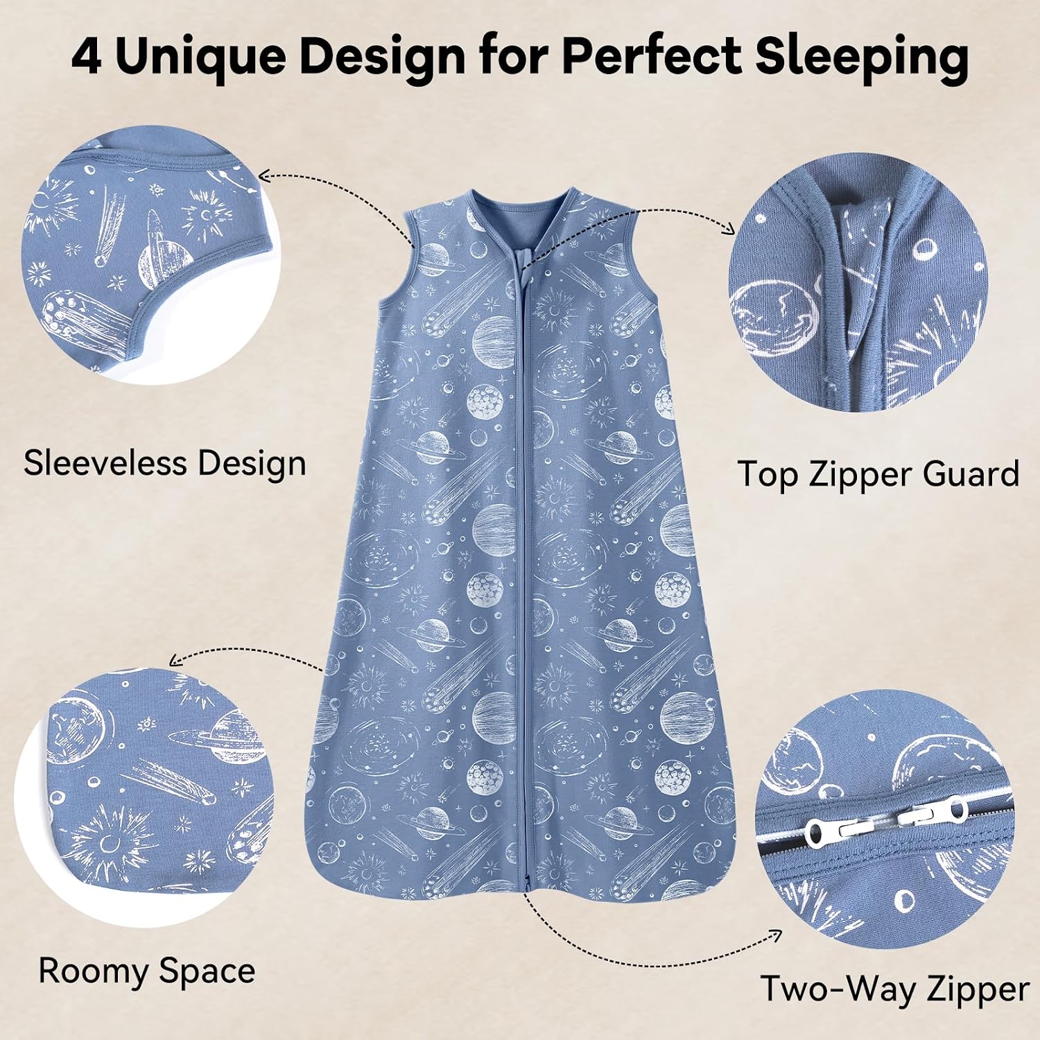 Detalle de Unnivoll Baby-Sommerschlafsack 3er Pack 0,5 Tog – 100% Baumwolle, 67 cm