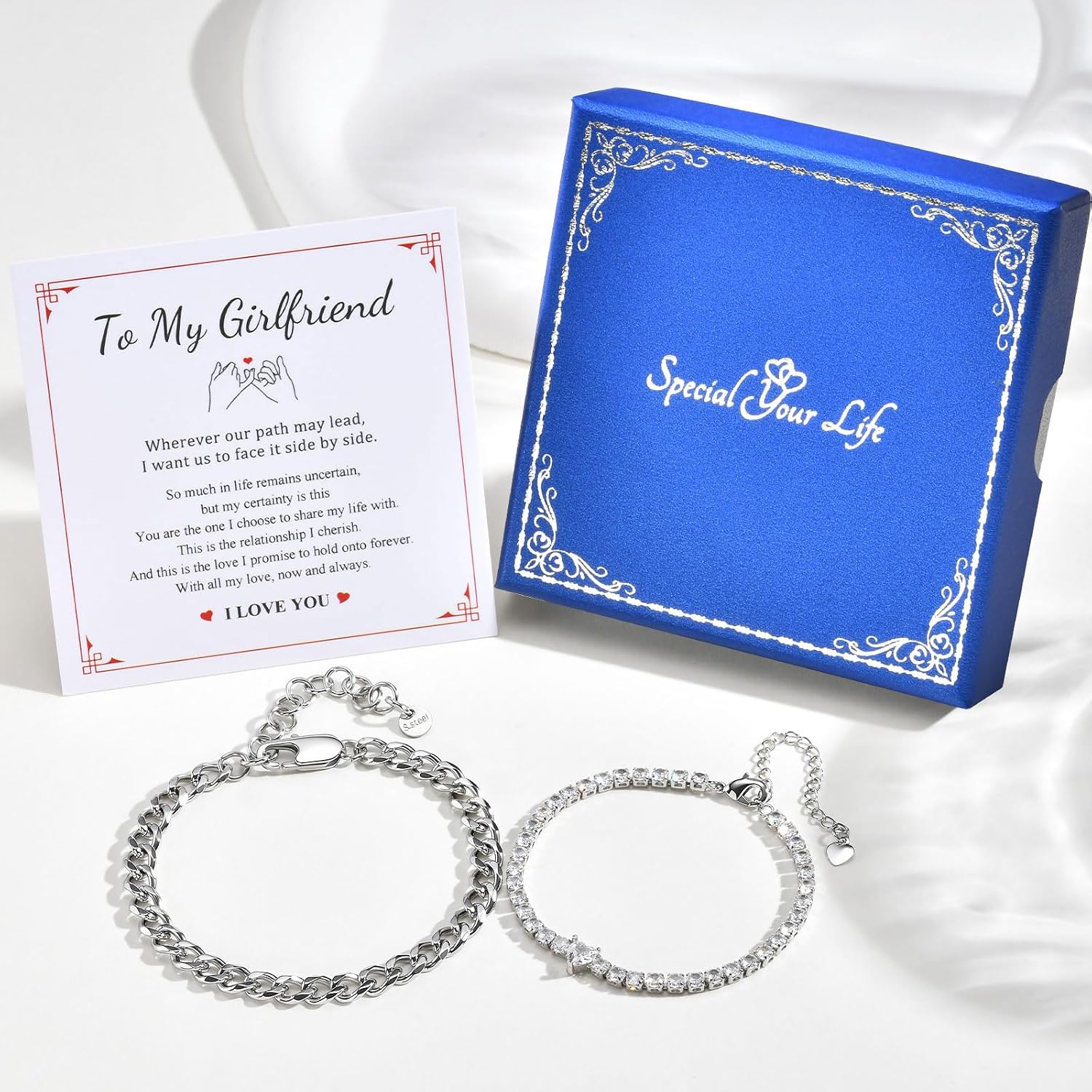 Detalle de VNOX Couples Bracelets for Valentines Day Gifts – Stainless Steel Matching Bracelets for Him & Her