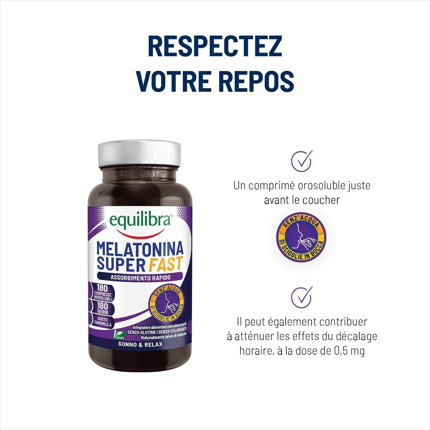 Detalle 2 de Equilibra Mélatonine Superfast 180 comprimés