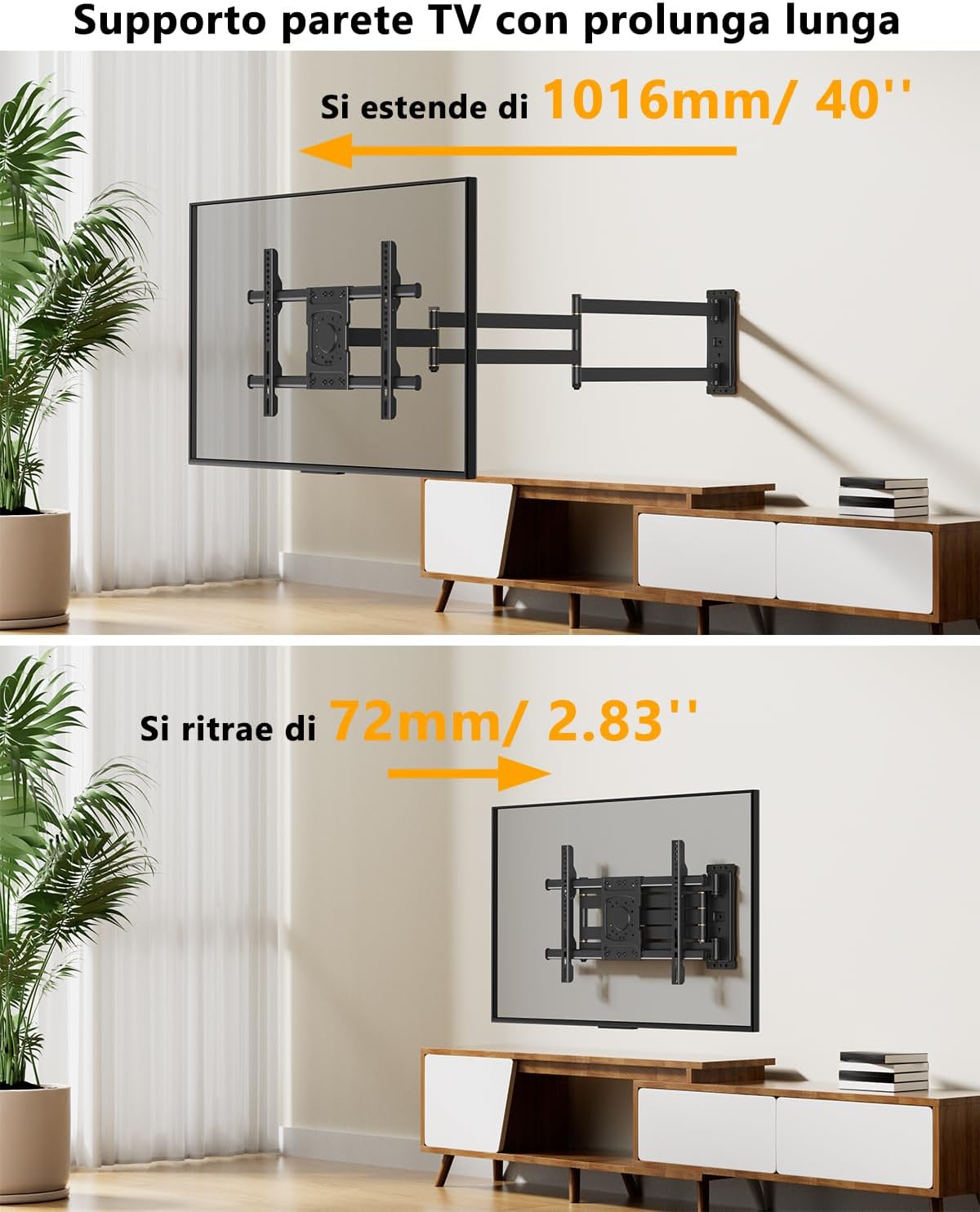 Thumbnail 3 de WHYFONE Supporto TV a parete con braccio extra lungo 1016 mm fino a 45 kg, girevole e inclinabile 37–75