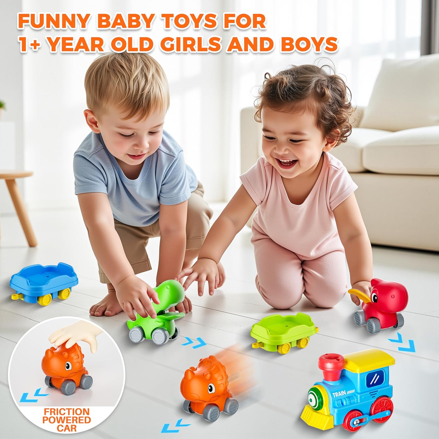 Detalle de Train Set for Toddlers with Steam, Music & Lights — Montessori Electric Train Toy with Dinosaur Cars & Tracks