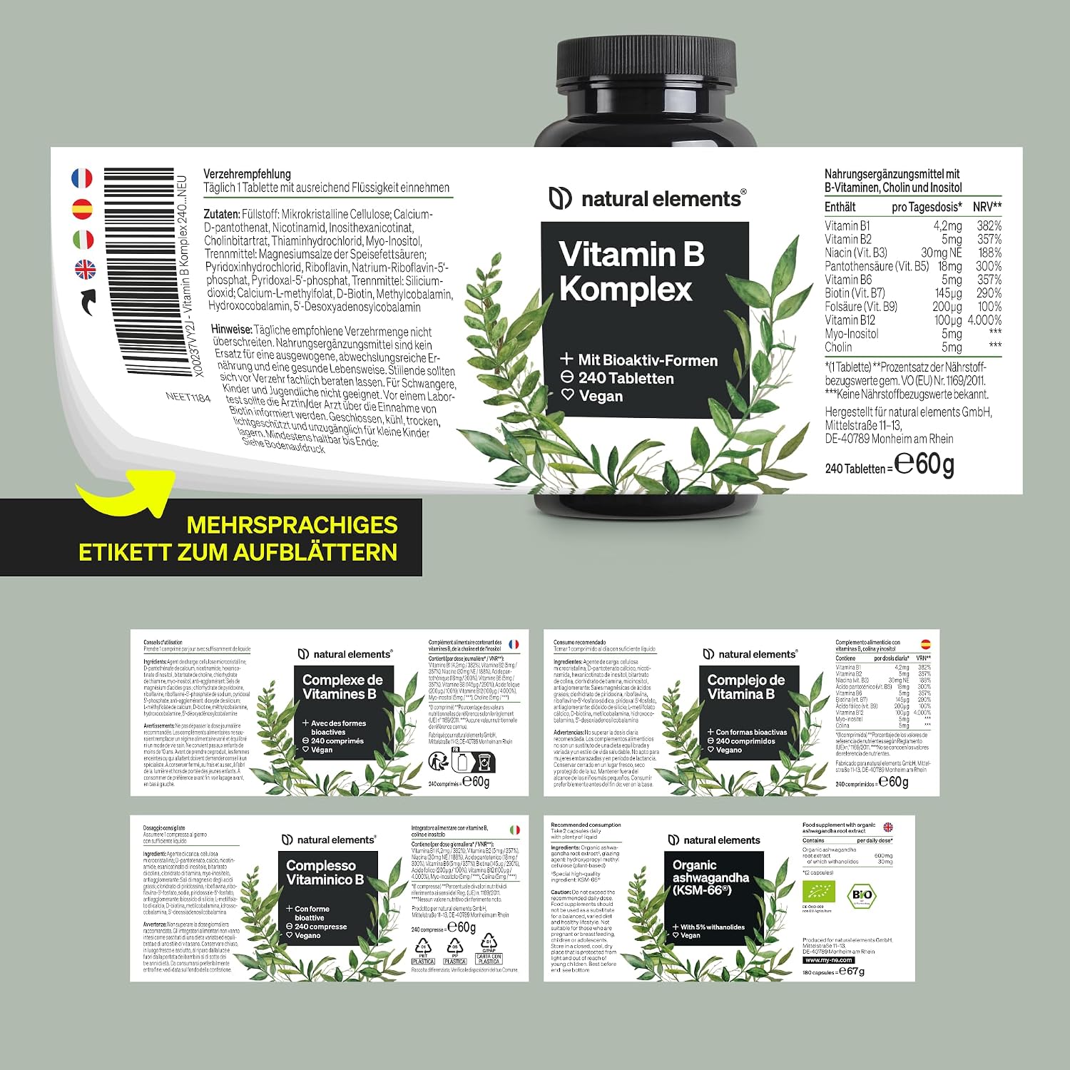 Thumbnail 5 de natural elements Vitamin B Komplex 240 Tabletten – B‑Komplex 💊