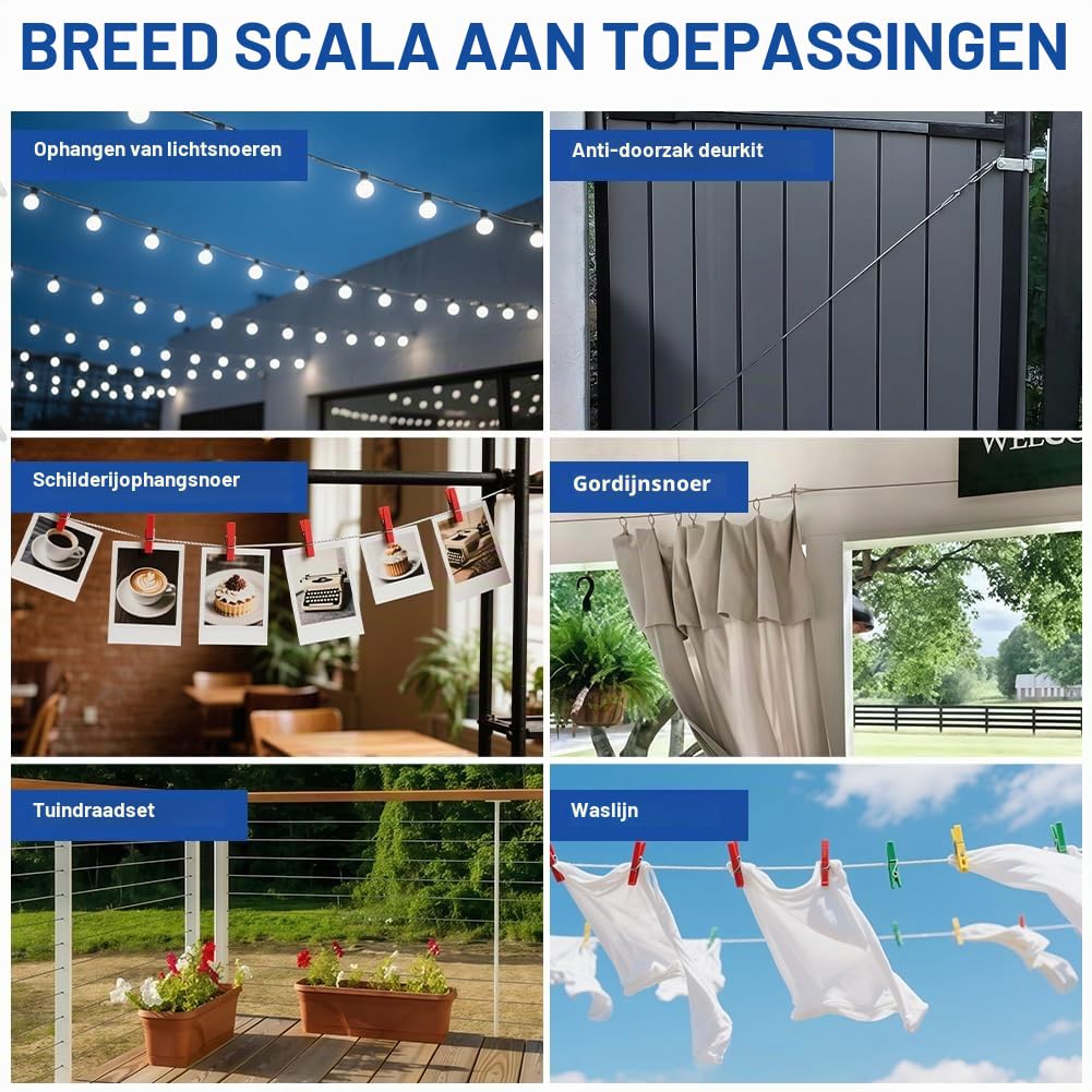Thumbnail 5 de ANOMM tuindraad 50 m, 2 mm, 7x7 staalkabel met 50 krimphulzen
